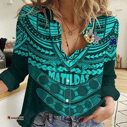 Matildas Soccer Women Casual Shirt Polynesian and Aboriginal Turquoise Vibe