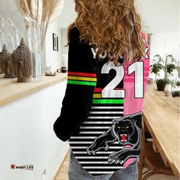 Custom Text And Number Penrith Panthers Rugby Women Casual Shirt Proud The Panthers Comeback Black and Pink