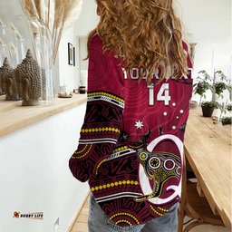 Personalised QLD Maroons Rugby Women Casual Shirt Go Queensland Kangaroo Indigenous