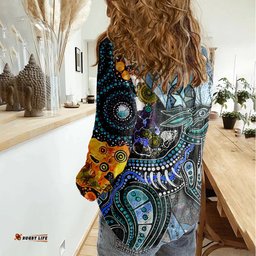 Kangaroo Aboriginal Pattern Dot Art Women Casual Shirt TS04