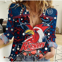 Roosters Rugby Women Casual Shirt Boomerang Indigenous Dots