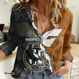 Personalised Collingwood And Giants Football Women Casual Shirt 2023 Together Sporty Style
