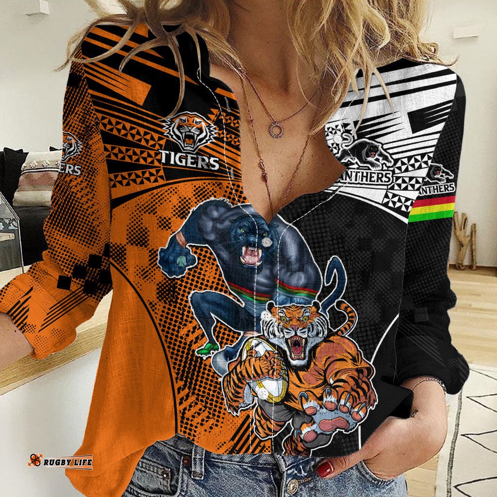 NRL Tigers Combine Panthers Rugby Women Casual Shirt Sporty Style