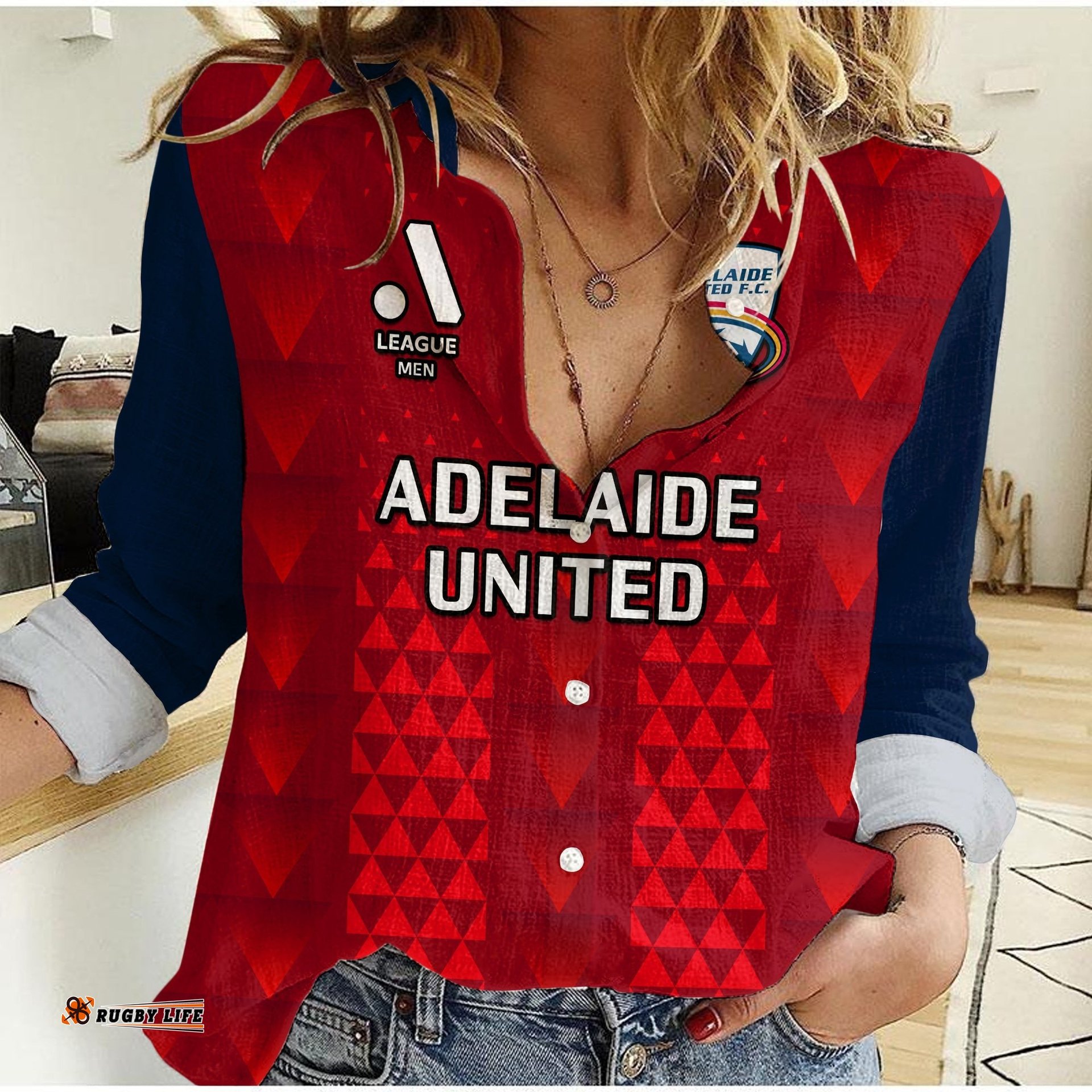 Custom Text And Number Adelaide United Football Women Casual Shirt Sporty Style