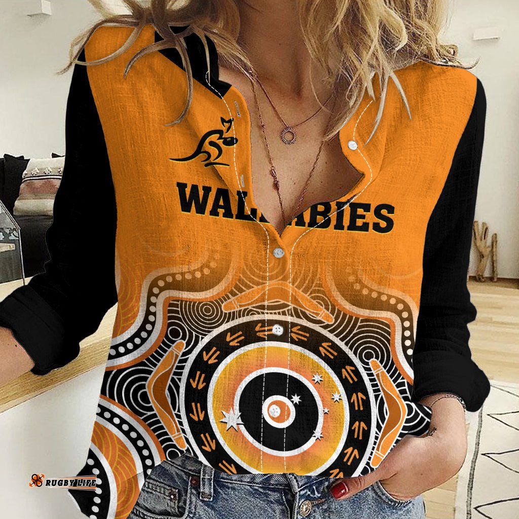 Wallabies Rugby Women Casual Shirt Aussie Go Champions Indigenous Orange