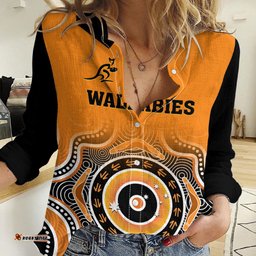 Wallabies Rugby Women Casual Shirt Aussie Go Champions Indigenous Orange