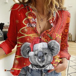 Personalised Australia Koala Christmas Women Casual Shirt Aboriginal Art With Golden Wattle