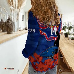 Custom Text And Number Adelaide Football ANZAC 2023 Women Casual Shirt Crows Aboriginal Mix Poppy Camouflage