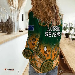 Australia Rugby Women Casual Shirt Aussie Sevens Green Indigenous