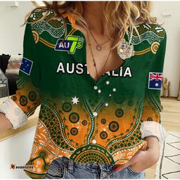 Australia Rugby Women Casual Shirt Aussie Sevens Green Indigenous