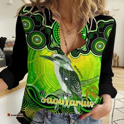 Personalised Australia Sagittarius Kookaburra Zodiac Women Casual Shirt Auz Astrology Aboriginal - Green