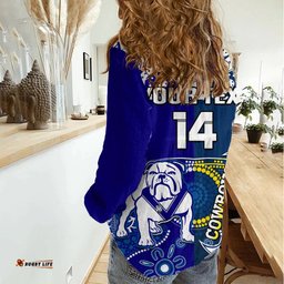 Custom Text And Number Bulldogs And Cowboys Rugby Women Casual Shirt Together Indigenous