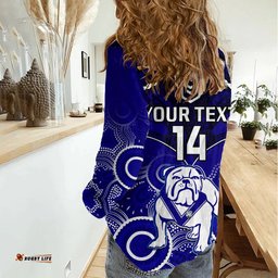 Personalised Bulldogs Rugby Women Casual Shirt Go Doggies Aboriginal Mix Polynesian Pattern