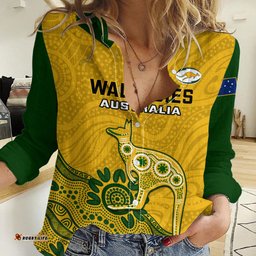 Custom Australia Rugby Women Casual Shirt Wallabies 2023 Kangaroo Indigenous Art