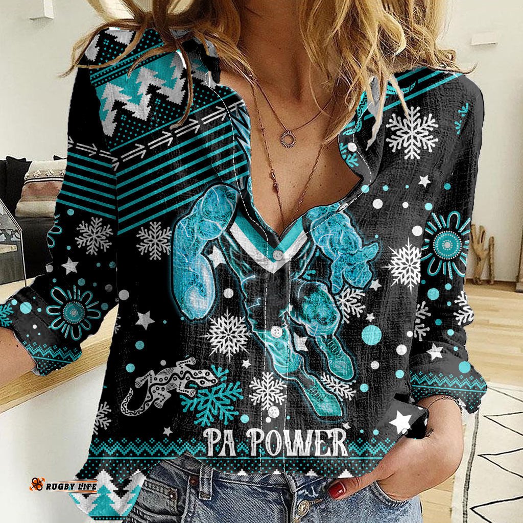 Custom Port Adelaide Power Football Women Casual Shirt Port Adelaide Power Football Christmas Vibe 2023