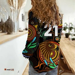 Custom Hawks Football Aboriginal Art Women Casual Shirt NAIDOC Indigenous Tribal
