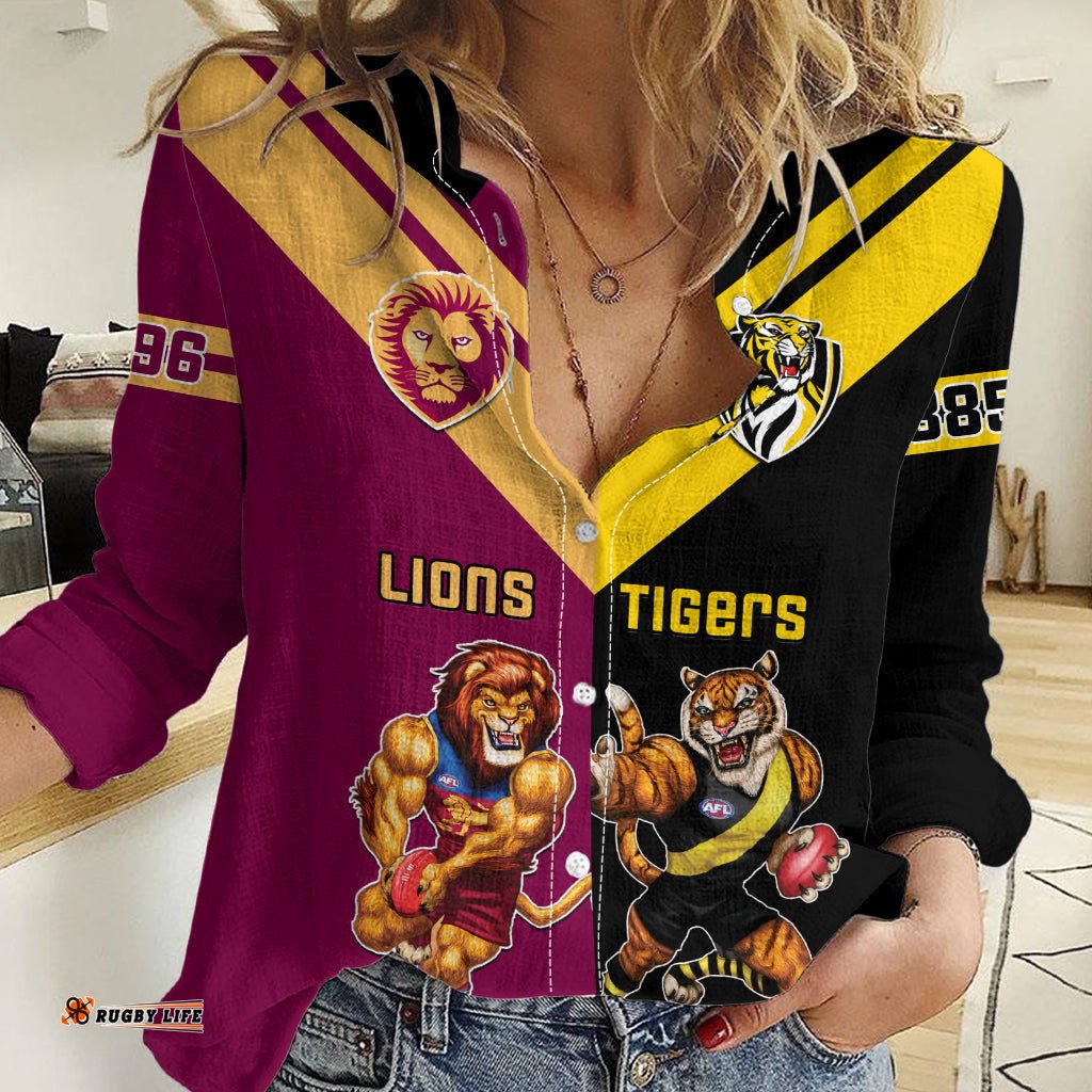 Personalised Richmond And Brisbane Lions Football Women Casual Shirt Sporty Version