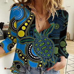 Aboriginal Turtle Women Casual Shirt Blue Style