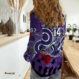 Custom Text And Number Melbourne Storm Rugby ANZAC Women Casual Shirt Indigenous Poppy Australian Army