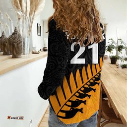 Custom Australia Wallabies and Aotearoa Rugby Women Casual Shirt Kangaroo Black Fern Maori Gold Vibe