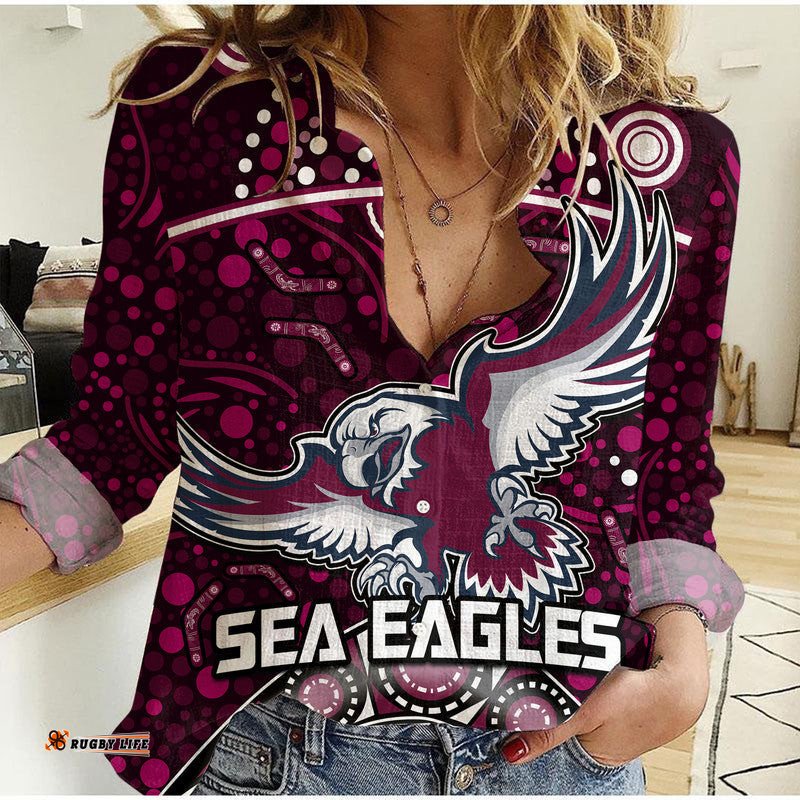 Sea Eagles Rugby Women Casual Shirt Boomerang Indigenous Dots