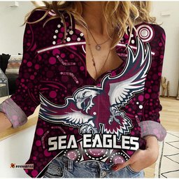 Sea Eagles Rugby Women Casual Shirt Boomerang Indigenous Dots