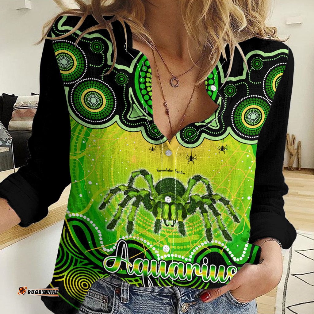 Personalised Australia Scorpio Tarantulas Spider Zodiac Women Casual Shirt Auz Astrology Aboriginal - Green