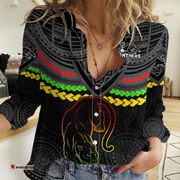Custom Panthers Rugby Women Casual Shirt Polynesian and Aboriginal Vibe