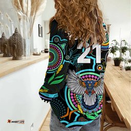 Custom Magpies Football Aboriginal Art Women Casual Shirt NAIDOC Indigenous Tribal