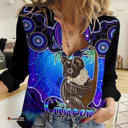 Personalised Australia Cancer Koala Zodiac Women Casual Shirt Auz Astrology Aboriginal - Blue