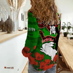 Custom Text And Number Rabbitohs Rugby ANZAC 2023 Women Casual Shirt Lest We Forget