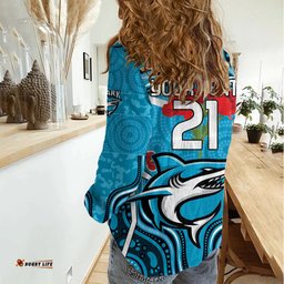 Custom Sharks Rugby ANZAC Women Casual Shirt Gallipoli Soldier With Aboriginal Art