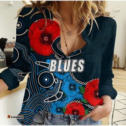 Custom Personalised Anzac Day AFL-Blues Army Mix Aboriginal Women Casual Shirt