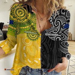 Personalised Australia Rugby Mix New Zealands Rugby Women Casual Shirt Indigenous Half-Half Style