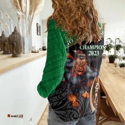Warriors Rugby Women Casual Shirt Go Champions Aotearoa Mascot With Polynesian Maori Pattern