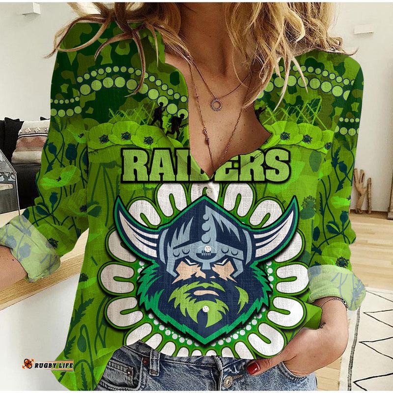 Raiders Rugby ANZAC Women Casual Shirt Camouflage Poppy
