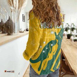 Personalised Australia Soccer Women Casual Shirt Green & Gold Go Socceroos