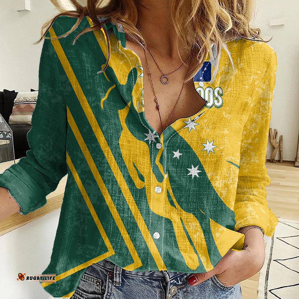 Personalised Australia Soccer Women Casual Shirt Green & Gold Go Socceroos