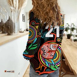 Custom Giants Football Aboriginal Art Women Casual Shirt NAIDOC Indigenous Tribal