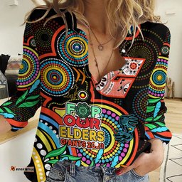 Custom Giants Football Aboriginal Art Women Casual Shirt NAIDOC Indigenous Tribal