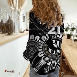 Custom Personalised Magpies Football Women Casual Shirt Boomerang Indigenous Dots