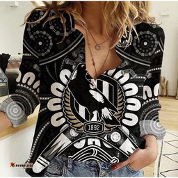 Custom Personalised Magpies Football Women Casual Shirt Boomerang Indigenous Dots