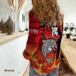 Custom Text And Number Dolphins Rugby ANZAC 2023 Women Casual Shirt Lest We Forget