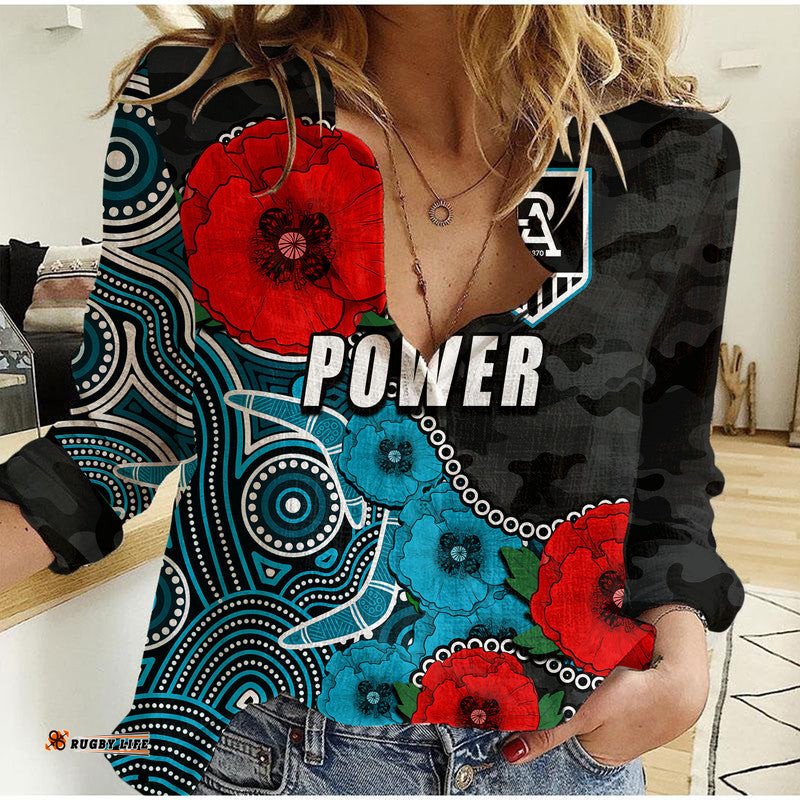 Custom Personalised Anzac Day AFL-Power Army Mix Aboriginal Women Casual Shirt