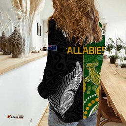 Aotearoa Rugby All Black Combine Australia Wallabies Women Casual Shirt Aboriginal Kangaroo And Maori Fern