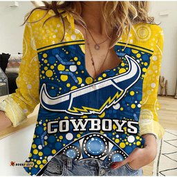 Cowboys Rugby Women Casual Shirt Boomerang Indigenous Dots