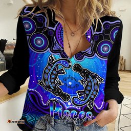 Personalised Australia Pisces Platypus Zodiac Women Casual Shirt Auz Astrology Aboriginal - Blue