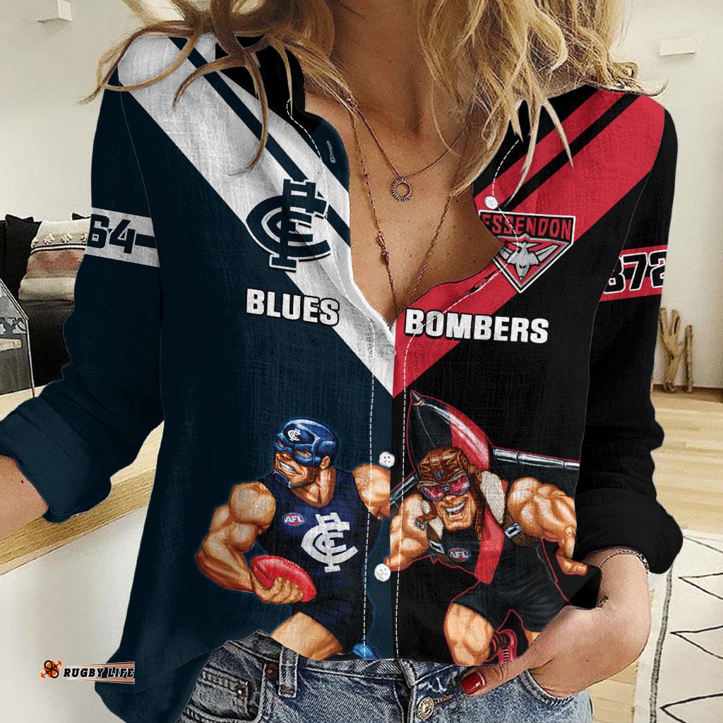 Custom Blues And Bombers Football Women Casual Shirt 2024 Together Sporty