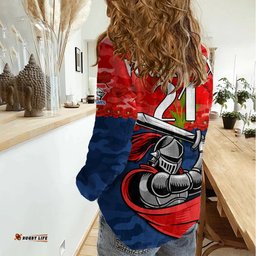Custom Text And Number Knights Rugby ANZAC Women Casual Shirt Lest We Forget