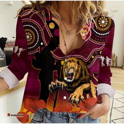 Brisbane Lions Football ANZAC 2023 Women Casual Shirt Aboriginal Mix Poppy Camouflage